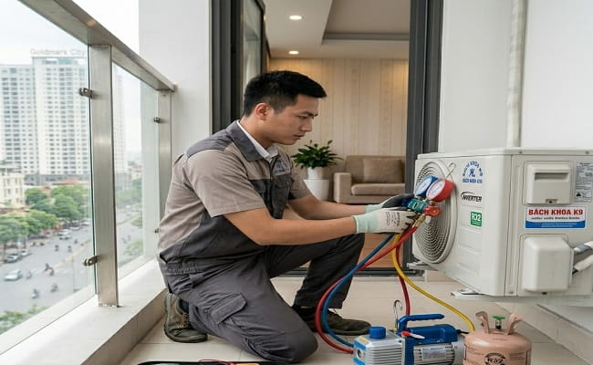 Thợ bơm gas điểu hòa - kiểm tra điều hòa rò gas tại Mai Dịch
